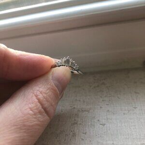 Baguette Chevron Moissanite Curved Ring - Argentium Silver - Sz 6.5